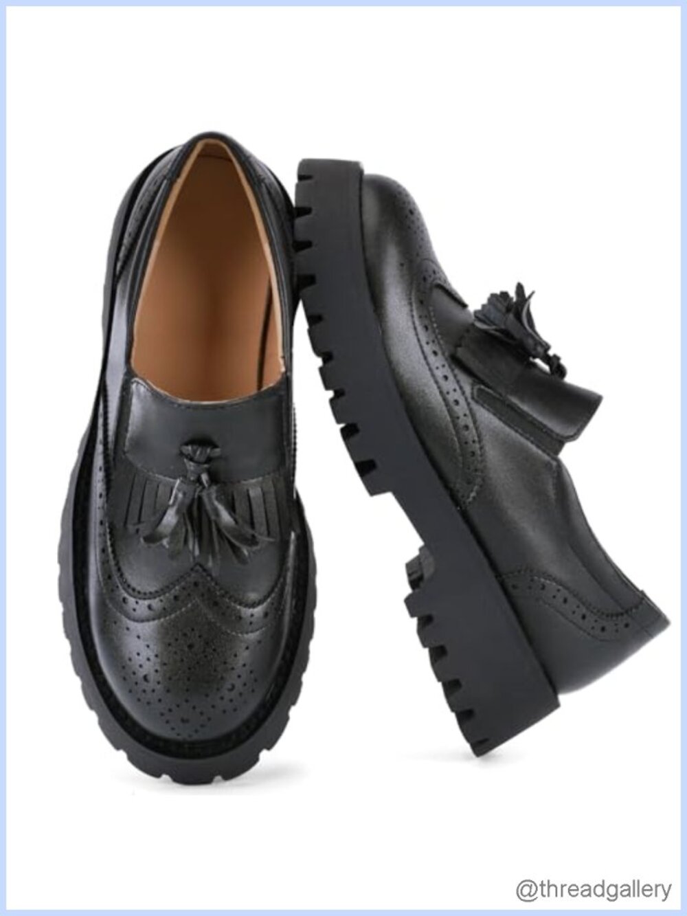 Tassel Platform Loafers Slip On Chunky Heel Faux Leather
